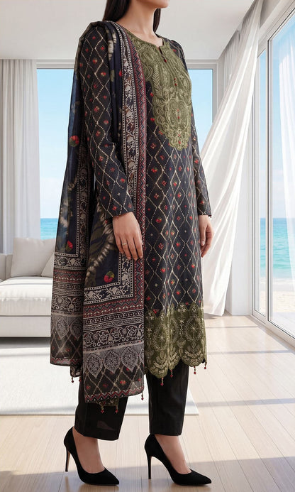 Fleur By Almeerah Premium Printed Lawn With Emb Patches 3PC