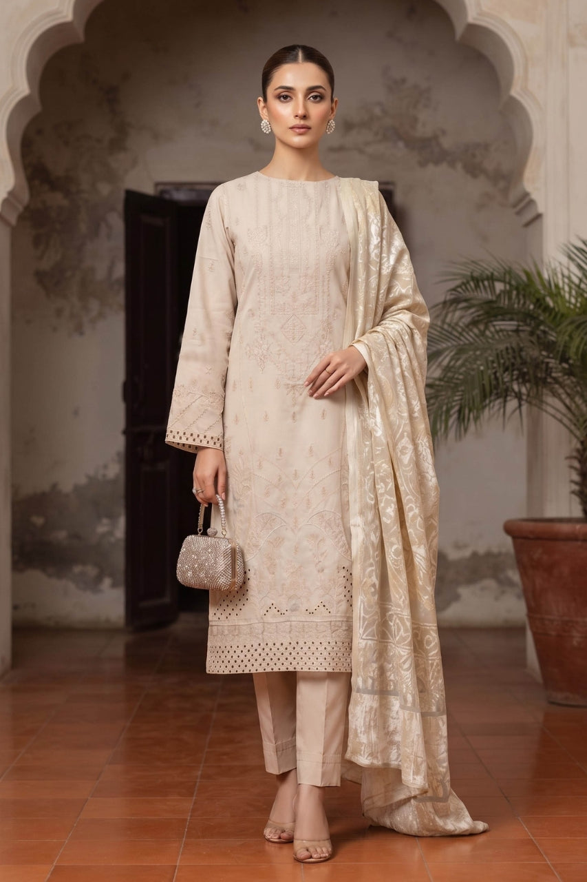 Khoshbo Sa By Anaya Noor Full Emb Dhanak With Plachi Shawl 3PC