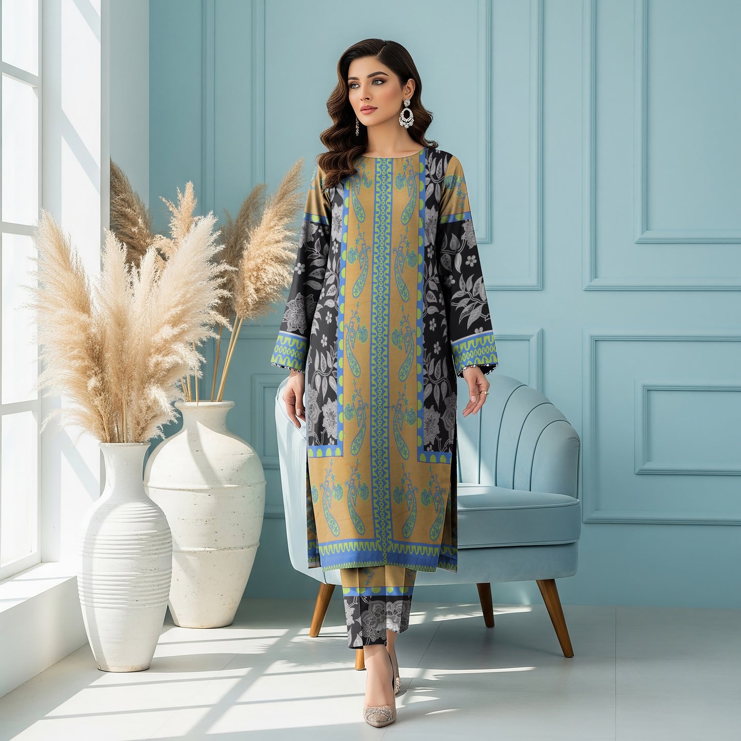 Anaya Noor Printed Lawn Co-ard Set 2PC