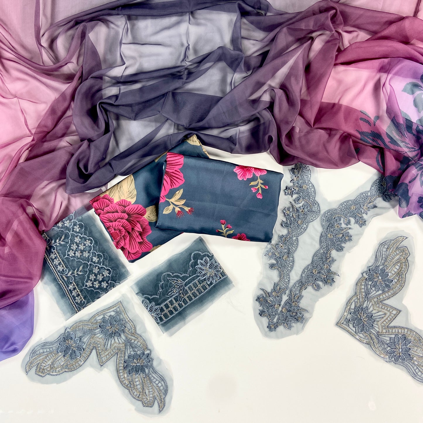 Print Embroidered Linen-3PC