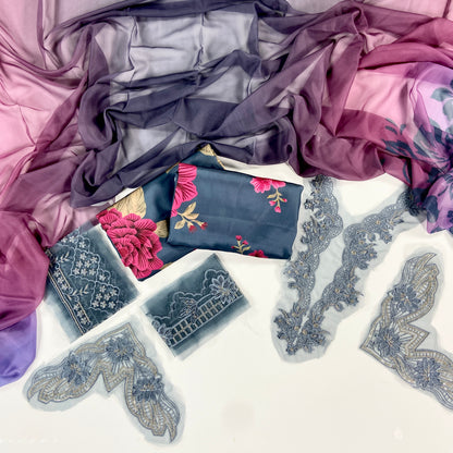 Print Embroidered Linen-3PC