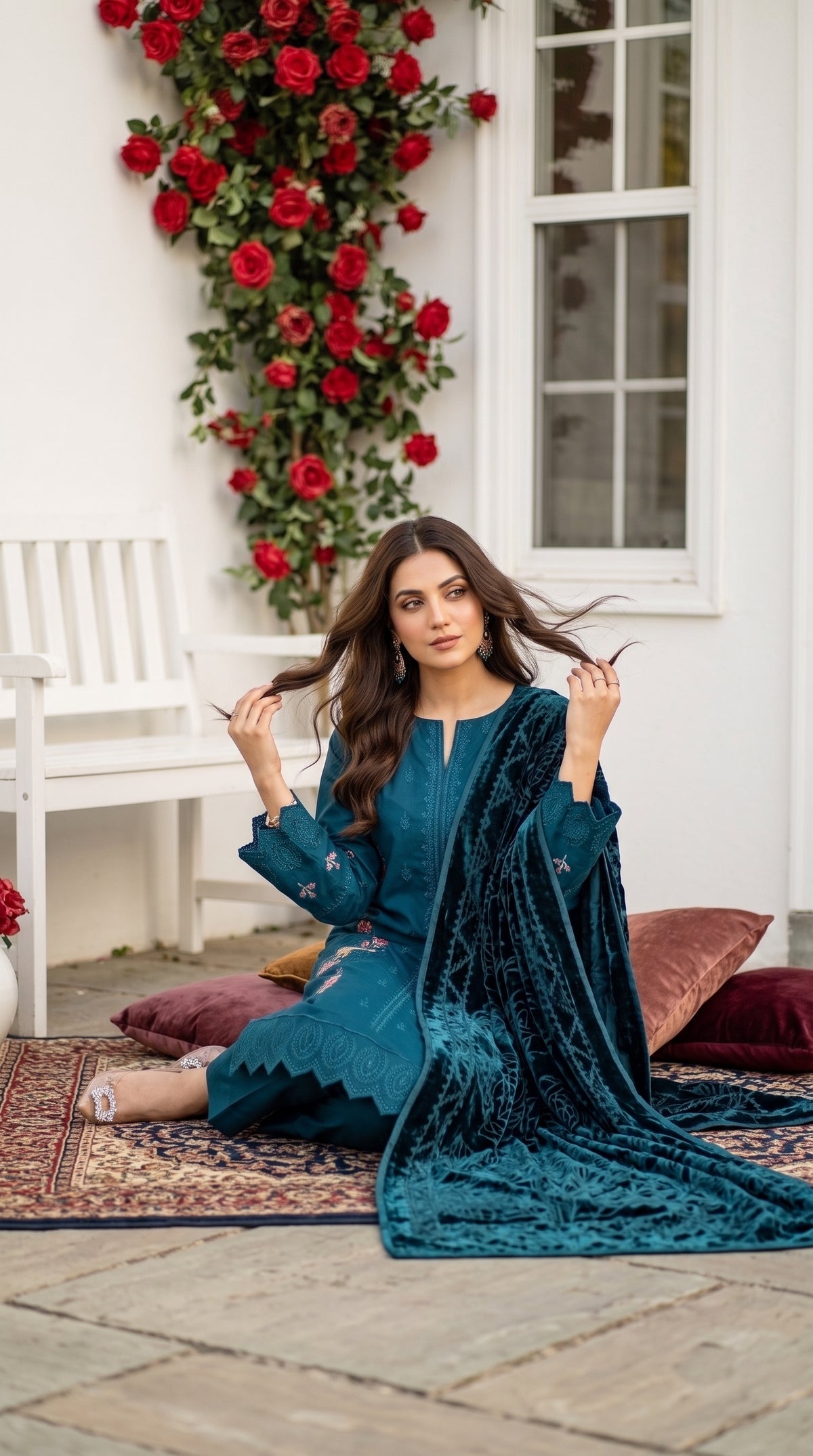 Marosh By Anaya Noor Embroidered Dhanak With Plachi Shawl 3PC