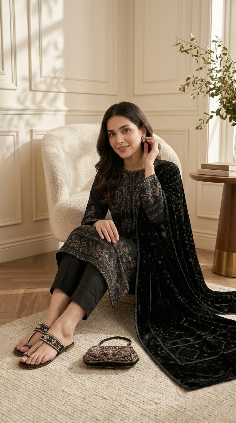 Zeenat By Anaya Noor Emb Dhanak With Palchi Shawl 3PC
