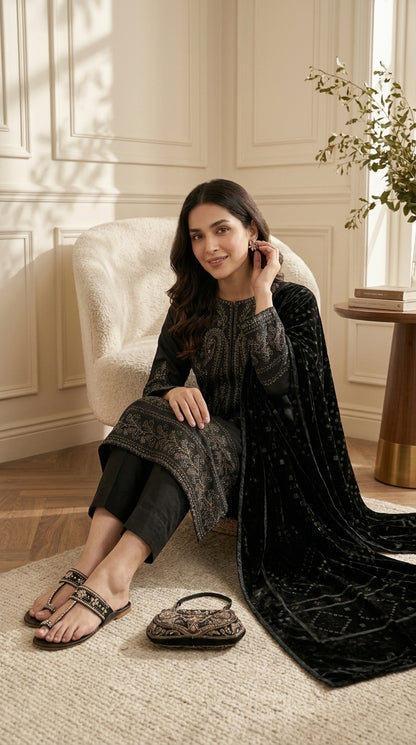 Zeenat By Anaya Noor Emb Dhanak With Palchi Shawl 3PC