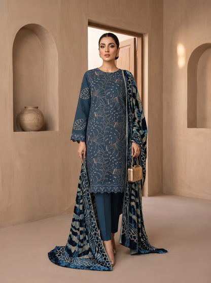 Luxuria By Anaya Noor Heavy Emb Dhanak With Plachi Shawl 3PC