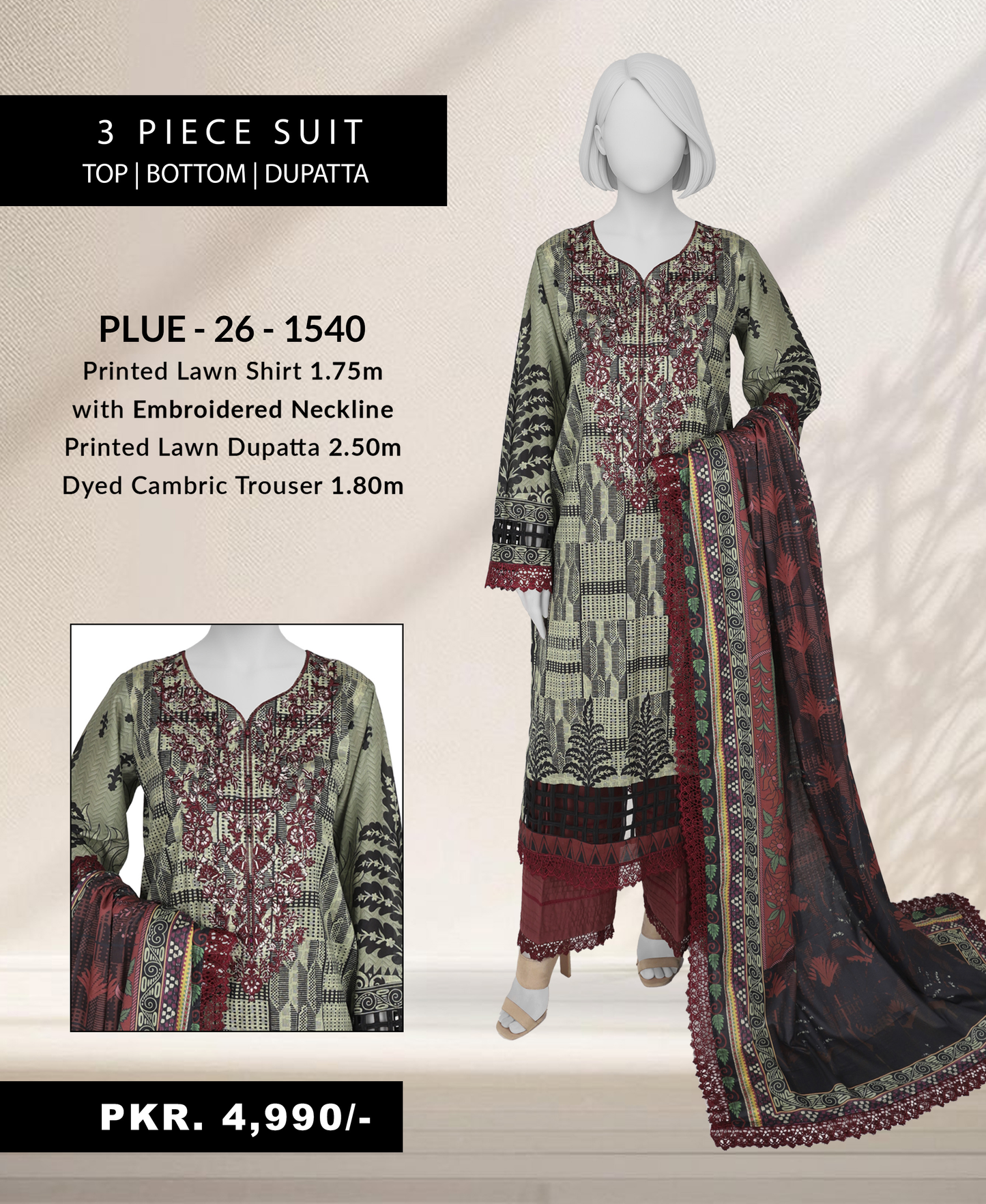 Panjnad by j. Emb Lawn Collection 3PC