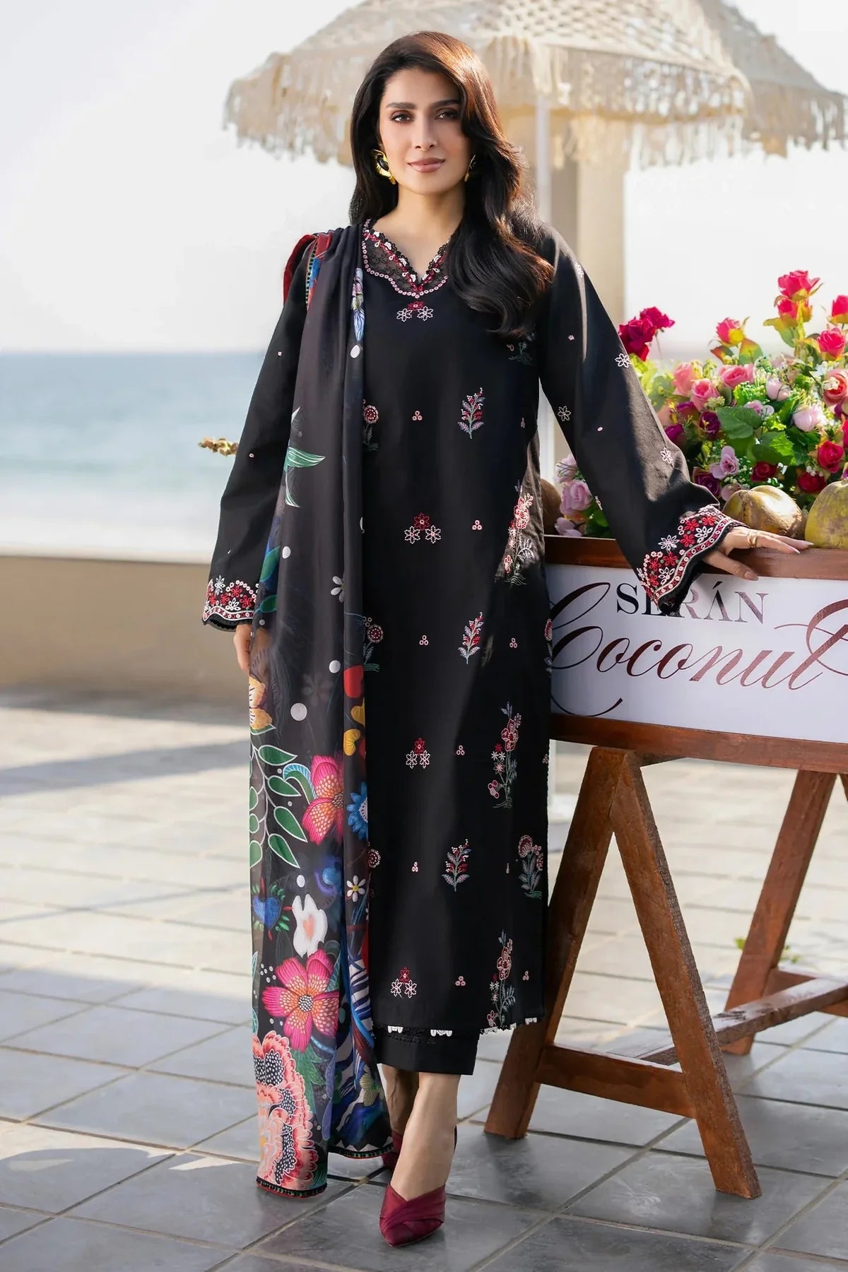 Seran Maya Plain Embroidered Lawn 3PC