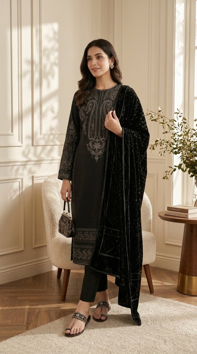 Zeenat By Anaya Noor Emb Dhanak With Palchi Shawl 3PC
