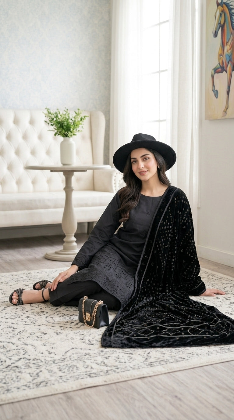 Laraib By Anaya Noor Emb Dhanak With Boring Daman 3PC