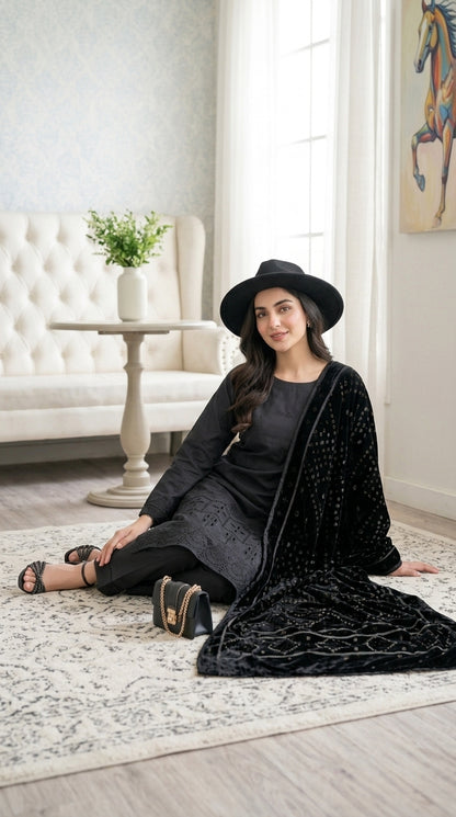 Laraib By Anaya Noor Emb Dhanak With Boring Daman 3PC