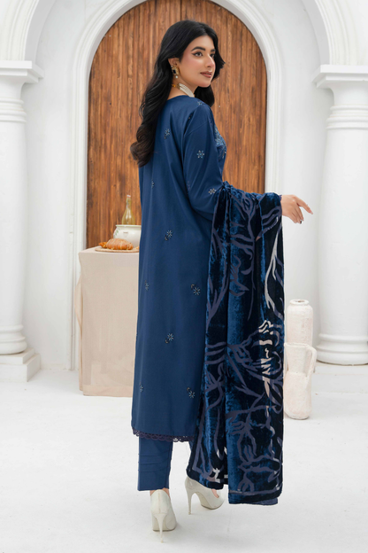 Rajwan Emb Dhanak with Plachi Shawl 3PC