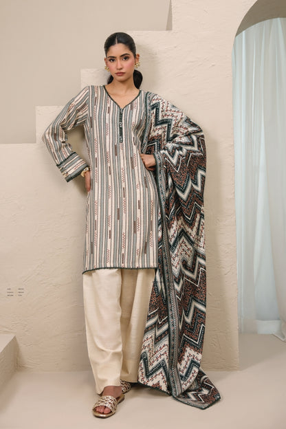 Raqs By Uneq Digital Printed Slub Khaddar 3PC