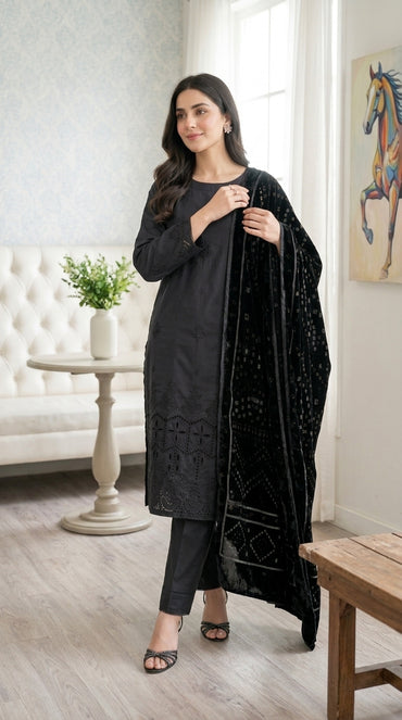 Laraib By Anaya Noor Emb Dhanak With Boring Daman 3PC