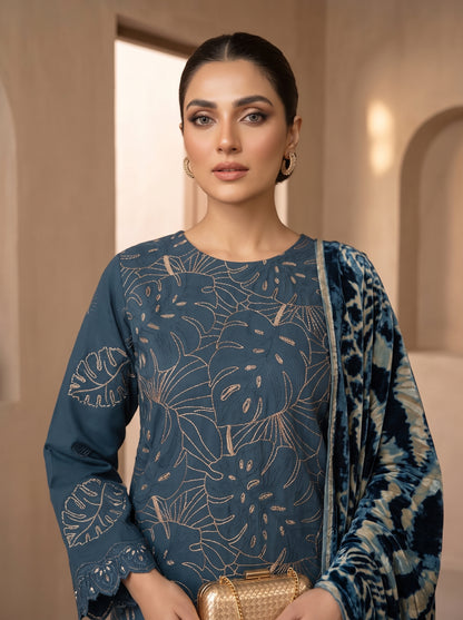 Luxuria By Anaya Noor Heavy Emb Dhanak With Plachi Shawl 3PC