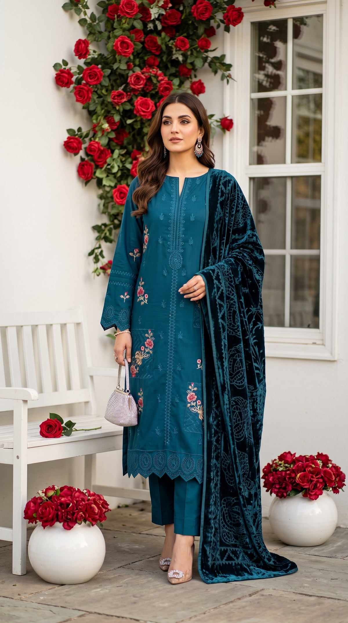 Marosh By Anaya Noor Embroidered Dhanak With Plachi Shawl 3PC