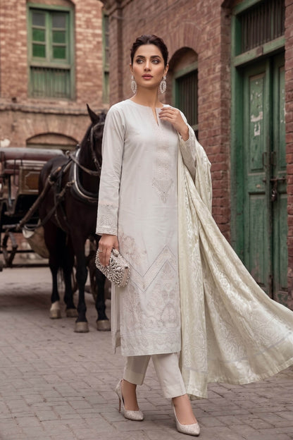 Khoshbo Sa By Anaya Noor Full Emb Dhanak With Plachi Shawl 3PC