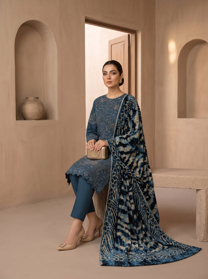 Luxuria By Anaya Noor Heavy Emb Dhanak With Plachi Shawl 3PC