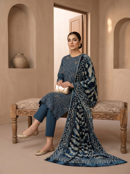 Luxuria By Anaya Noor Heavy Emb Dhanak With Plachi Shawl 3PC