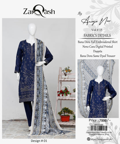 Zarqash By Anaya Noor Bana Dora Emb 3-PC