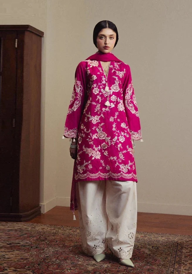Zara Shahjahan Plain Emb Dhanak 3-Piece Suit