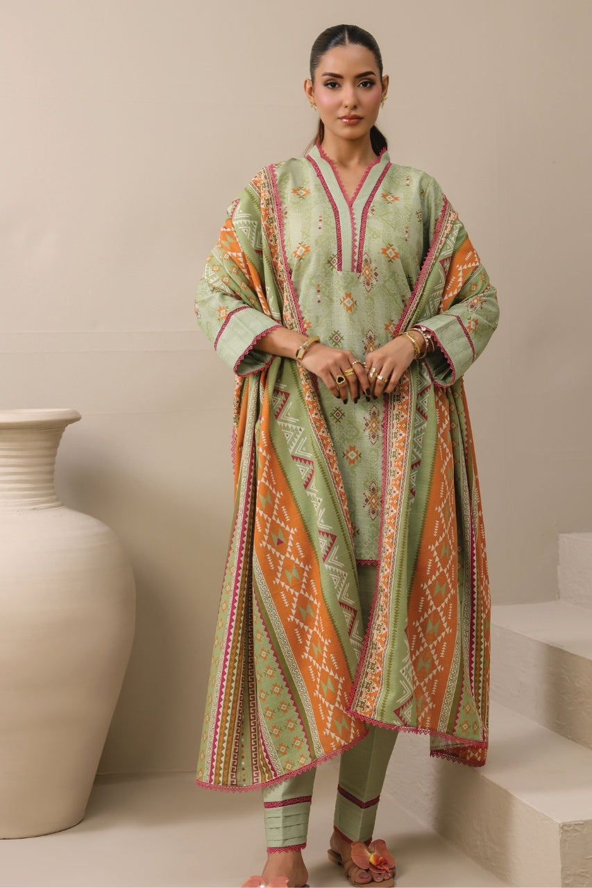 Raqs By Uneq Digital Printed Slub Khaddar 3PC