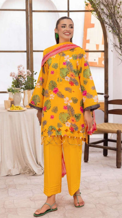 Coral Premium Doria Printed Lawn 3-PC