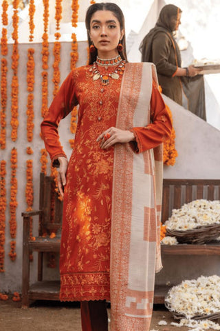 Angan Embroidered Wool Peach With Swati Shawl-3PC