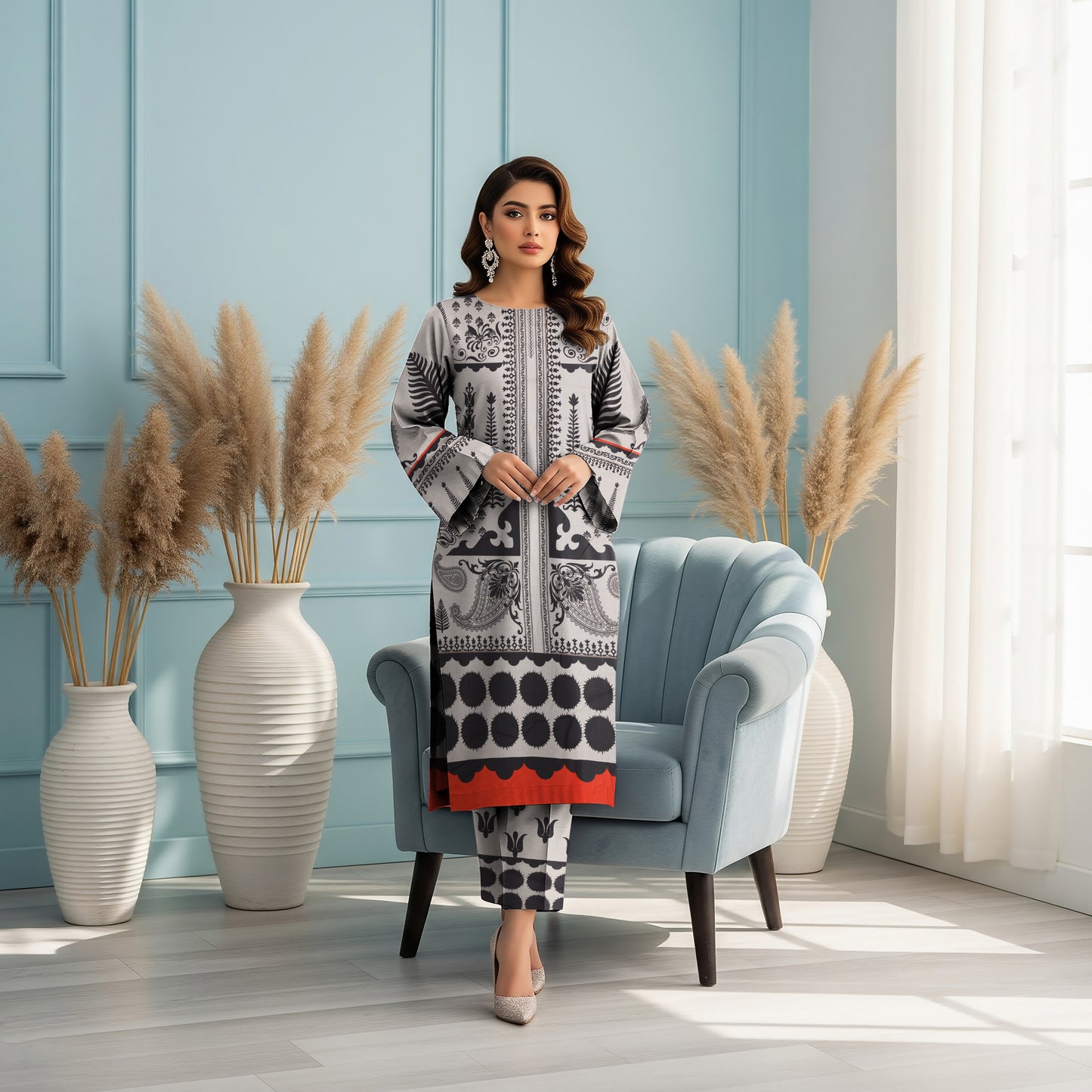 Anaya Noor Printed Lawn Co-ard Set 2PC