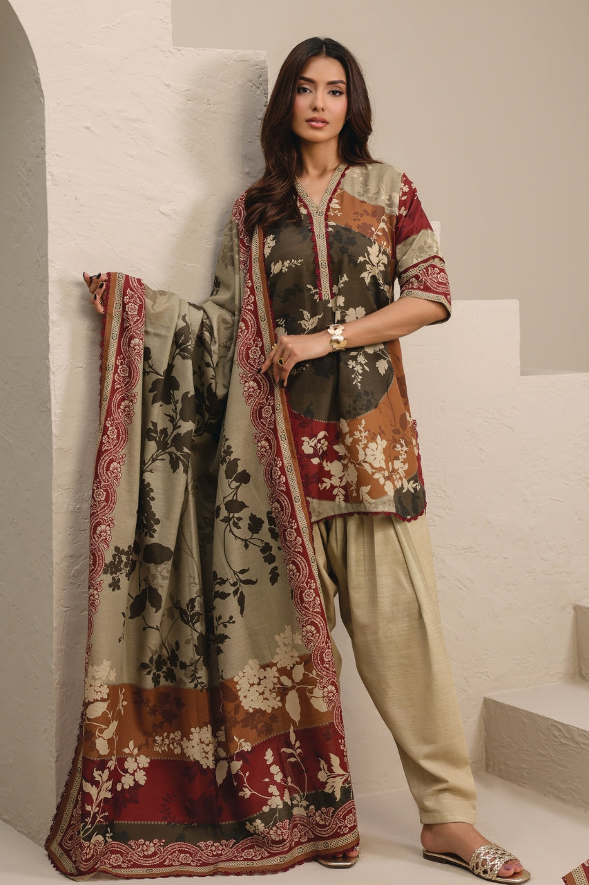 Raqs By Uneq Digital Printed Slub Khaddar 3PC