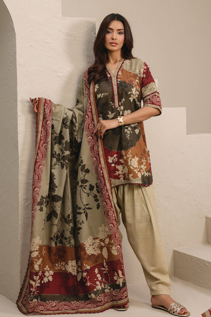 Raqs By Uneq Digital Printed Slub Khaddar 3PC