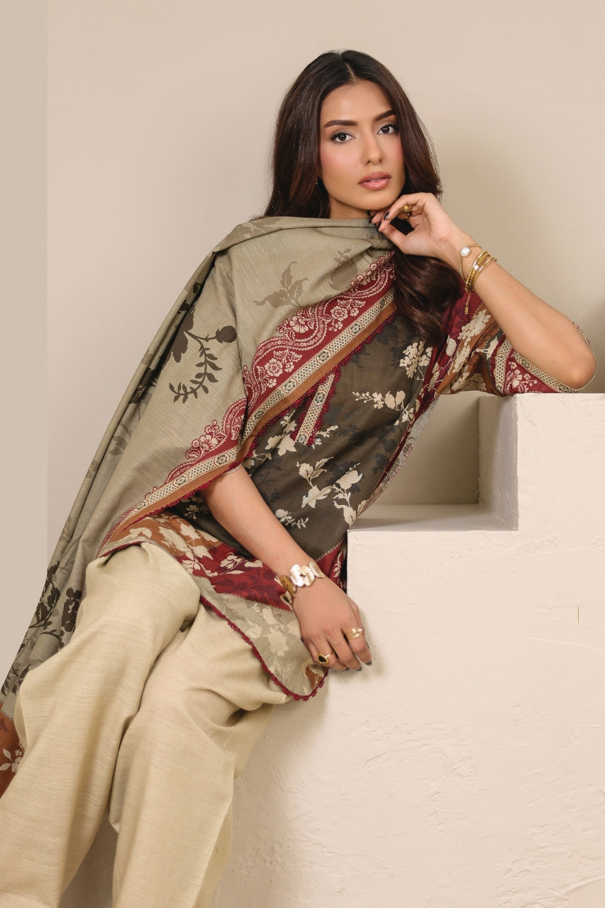 Raqs By Uneq Digital Printed Slub Khaddar 3PC