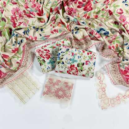Mohagni Printed Slub Khaddar With Emb Patches 3PC