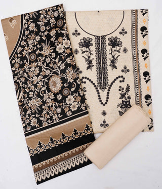 Bin Saeed Embroidered Khaddar With Print Dupatta-3PC