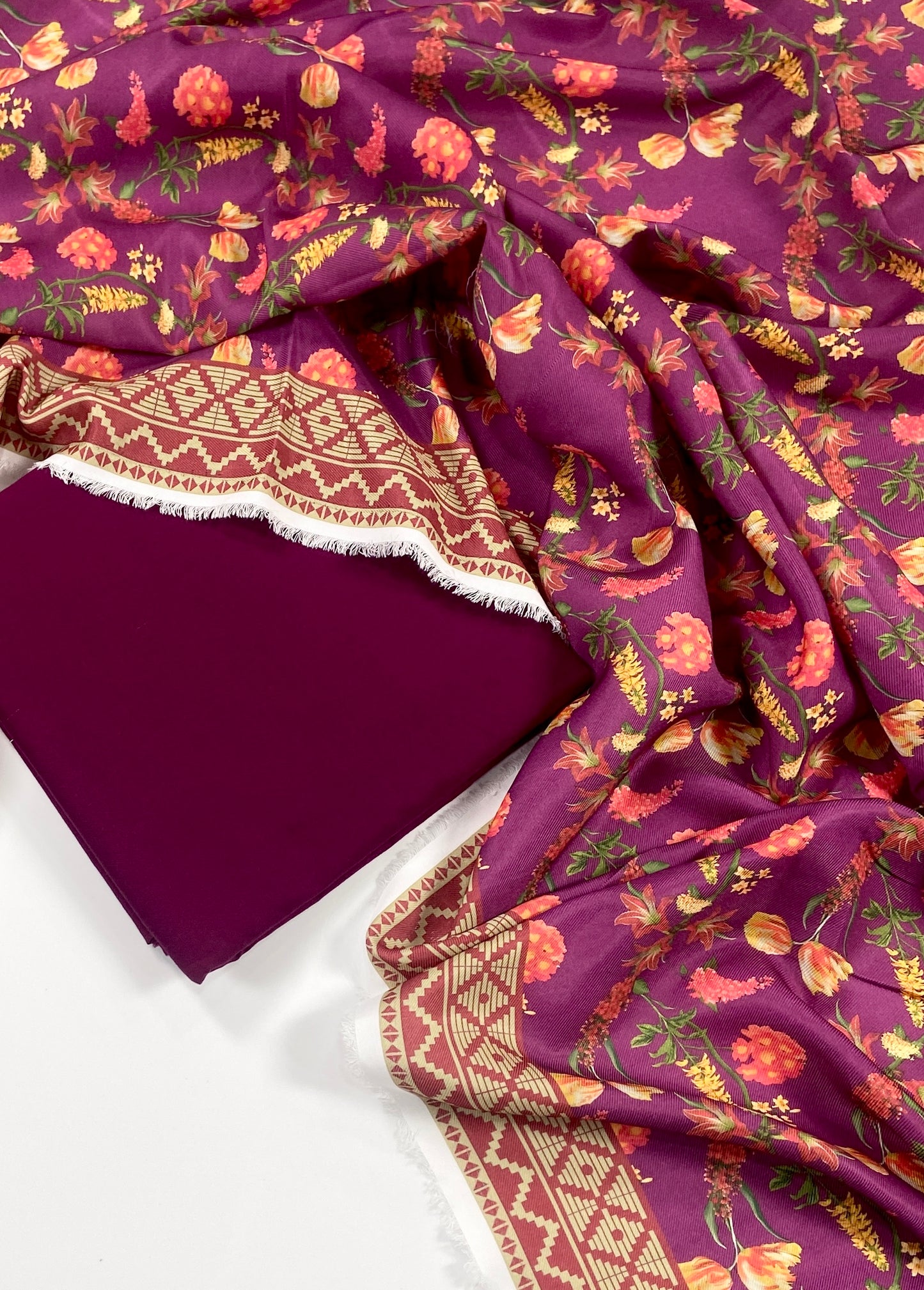 Maria B Khaddar Dyed Matching Suit With Wool Shawl-3PC