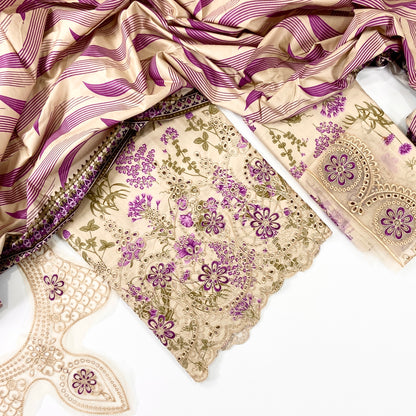 Vanya Printed Linen With Emb Patches 3PC