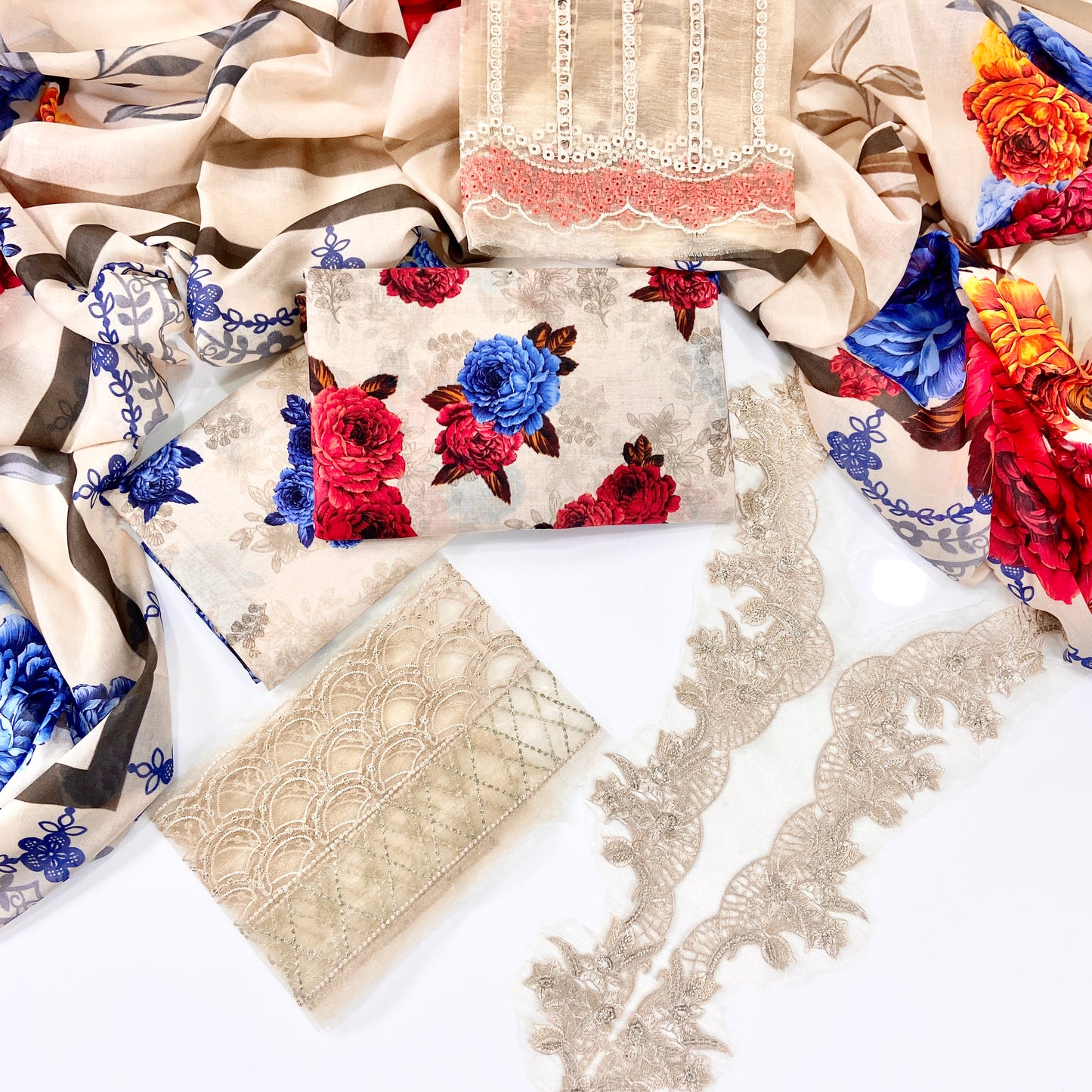 Iznik Digital Printed Luxury Lawn With Patches