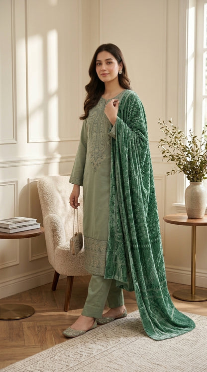 Zeenat By Anaya Noor Emb Dhanak With Palchi Shawl 3PC