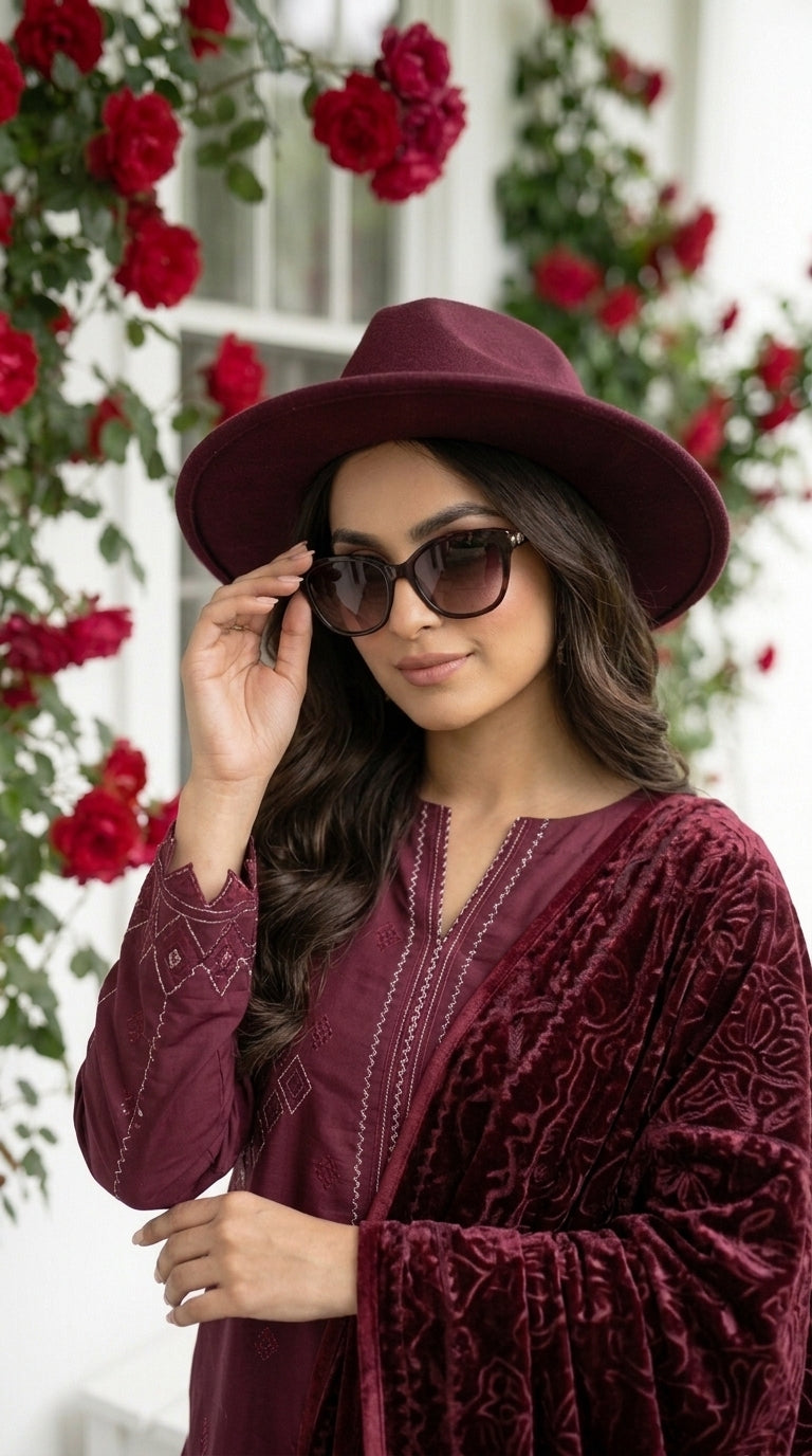Marosh By Anaya Noor Embroidered Dhanak With Plachi Shawl 3PC