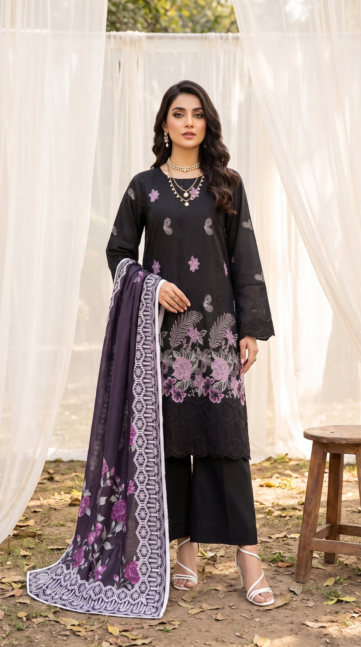 Hurab By Anaya Noor Heavy Emb Viscose 3PC