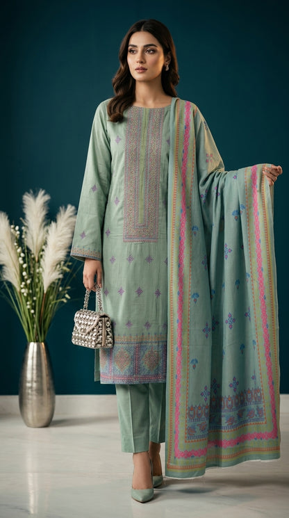 Kashmala By Anaya Noor Heavy Emb Khaddar With Woolen Shawl 3PC