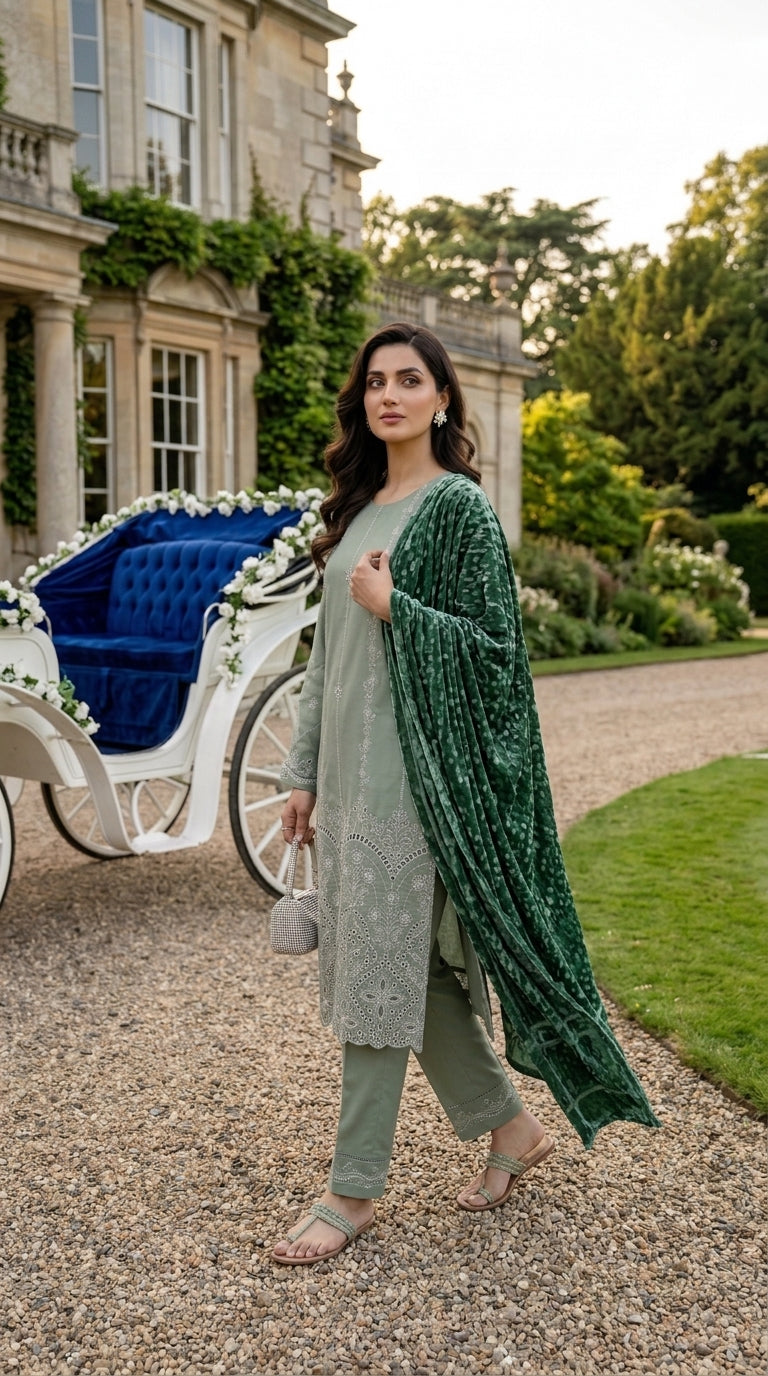 Laraib By Anaya Noor Emb Dhanak With Boring Daman 3PC