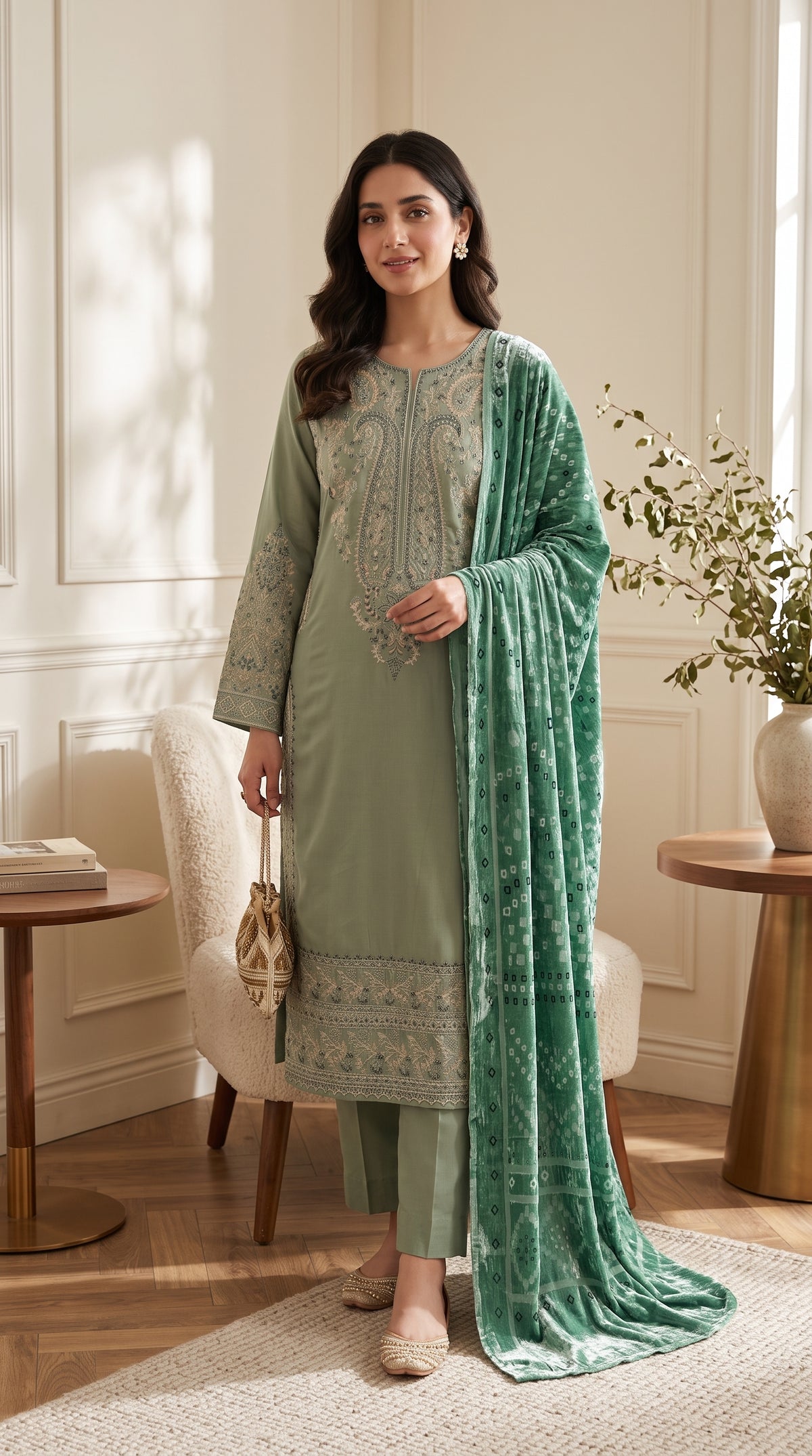 Zeenat By Anaya Noor Emb Dhanak With Palchi Shawl 3PC