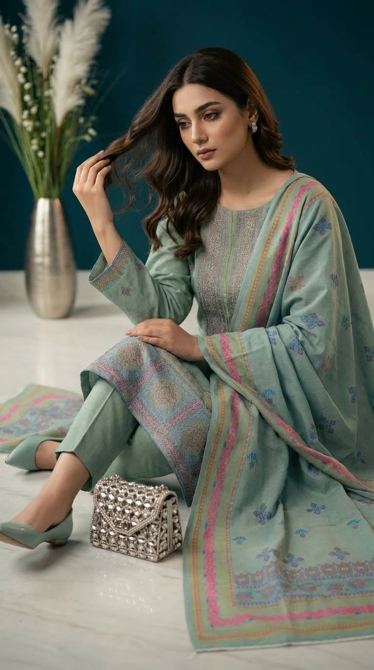 Kashmala By Anaya Noor Heavy Emb Khaddar With Woolen Shawl 3PC