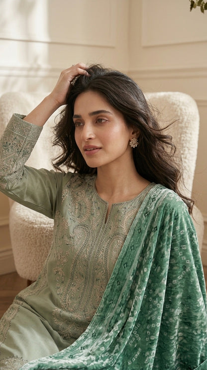 Zeenat By Anaya Noor Emb Dhanak With Palchi Shawl 3PC