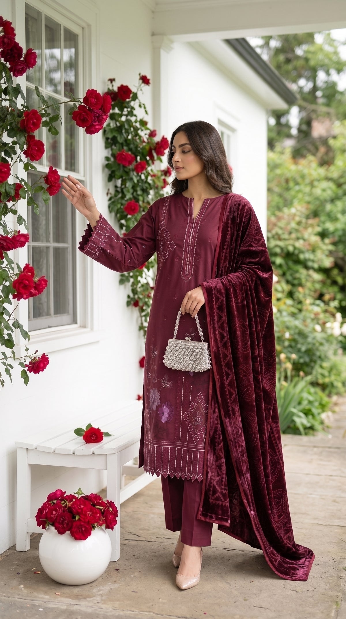 Marosh By Anaya Noor Embroidered Dhanak With Plachi Shawl 3PC