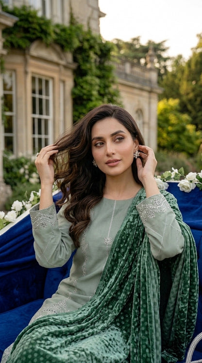 Laraib By Anaya Noor Emb Dhanak With Boring Daman 3PC