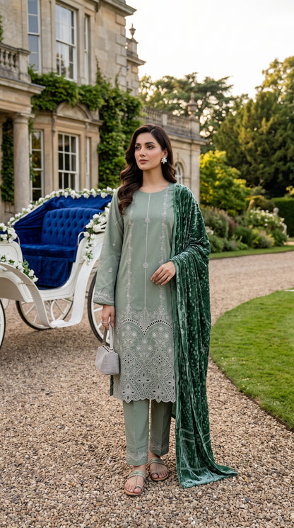 Laraib By Anaya Noor Emb Dhanak With Boring Daman 3PC