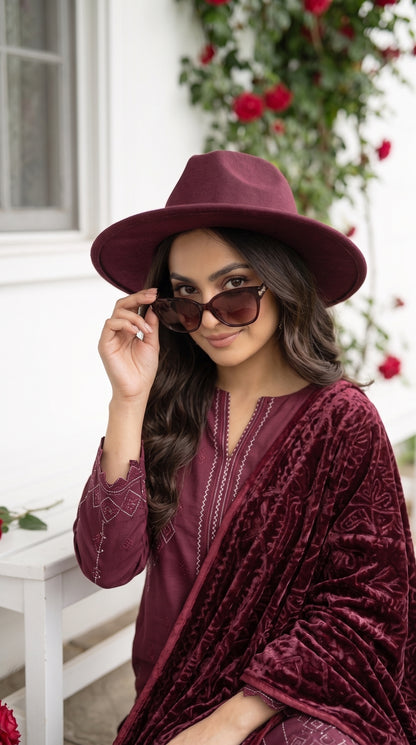 Marosh By Anaya Noor Embroidered Dhanak With Plachi Shawl 3PC
