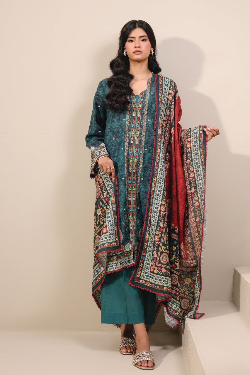 Raqs By Uneq Digital Printed Slub Khaddar 3PC