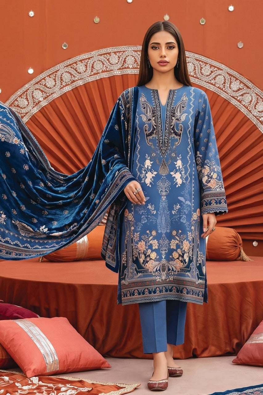 Zesh Printed Velvet Dora Viscose 3PC